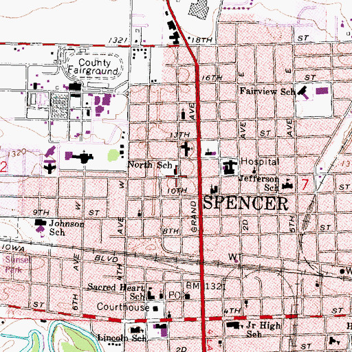 Topographic Map of North School, IA