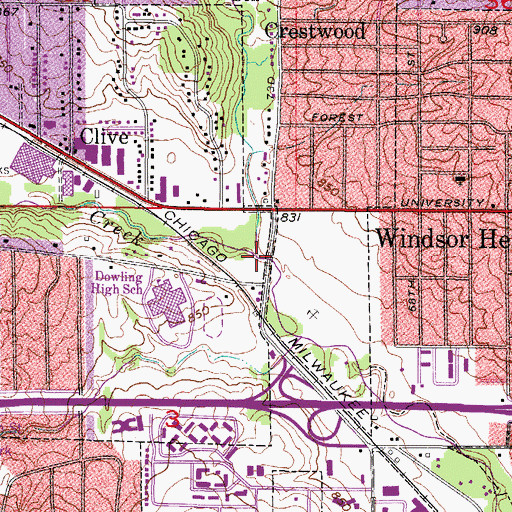 Topographic Map of North Walnut Creek, IA