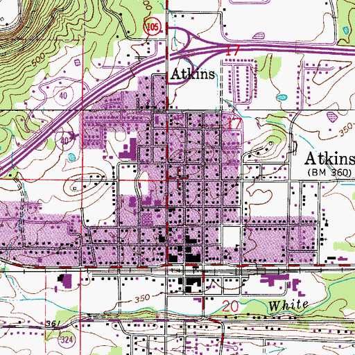 Topographic Map of Atkins, AR