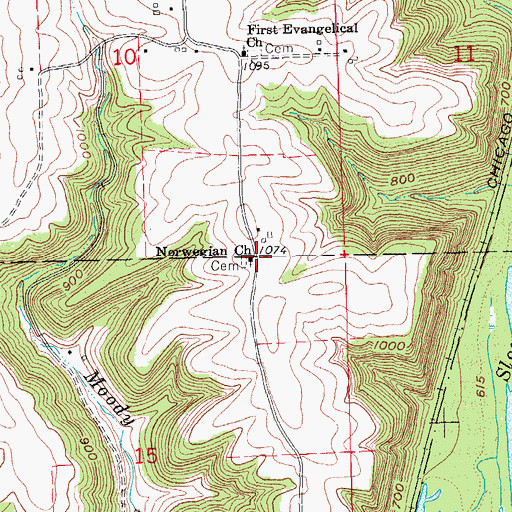 Topographic Map of Norwegian Church, IA