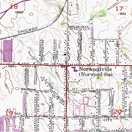 Topographic Map of Norwoodville, IA