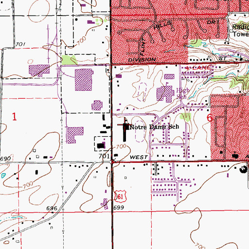 Topographic Map of Burlington Notre Dame Junior / Senior High School, IA