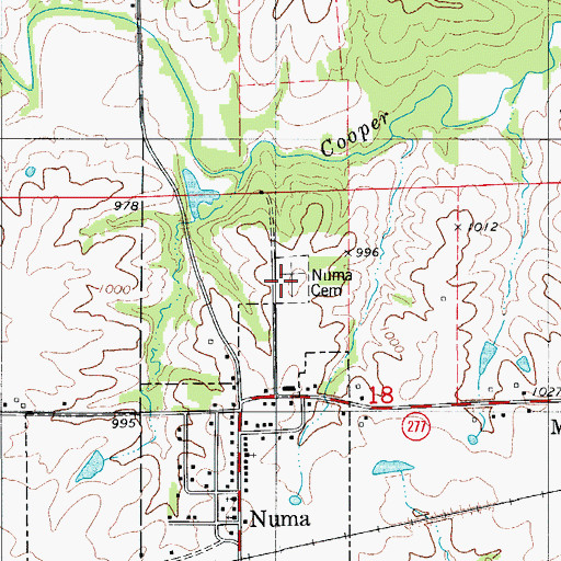 Topographic Map of Numa Cemetery, IA