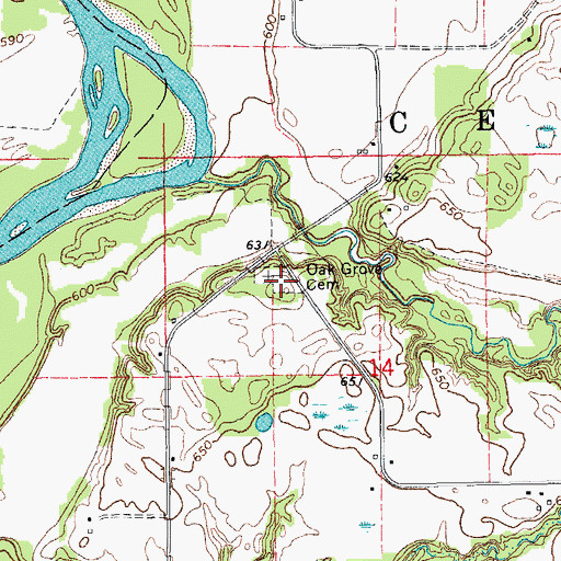 Topographic Map of Oak Grove Cemetery, IA