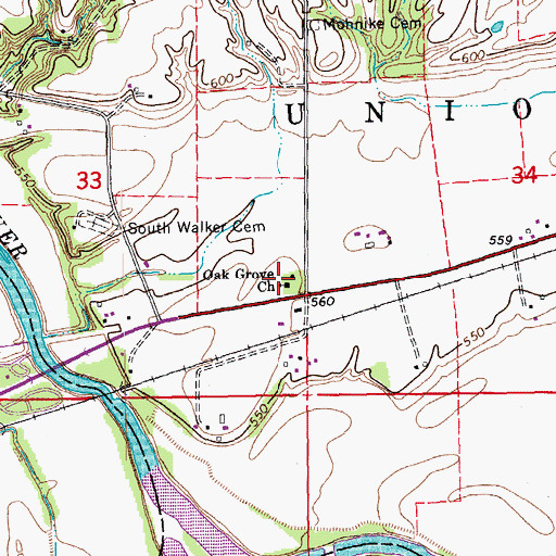 Topographic Map of Oak Grove Church, IA