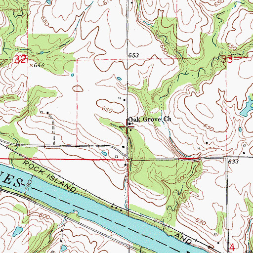 Topographic Map of Oak Grove Church, IA
