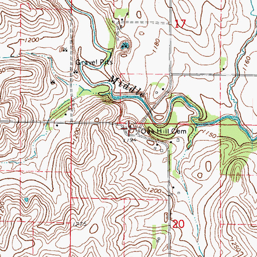 Topographic Map of Oak Hill Cemetery, IA