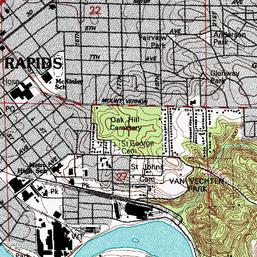 Topographic Map of Oak Hill Cemetery, IA