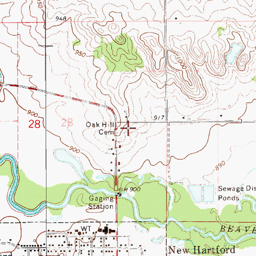 Topographic Map of Oak Hill Cemetery, IA