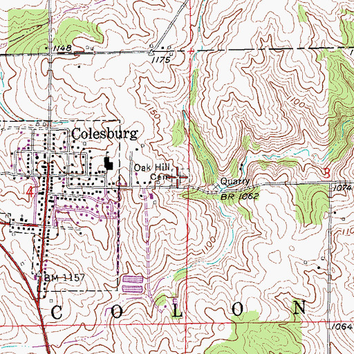 Topographic Map of Oak Hill Cemetery, IA
