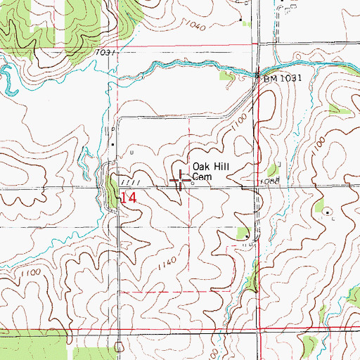 Topographic Map of Oak Hill Cemetery, IA