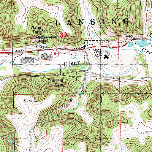 Topographic Map of Oak Hill Cemetery, IA