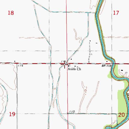 Topographic Map of Aulds Church, AR