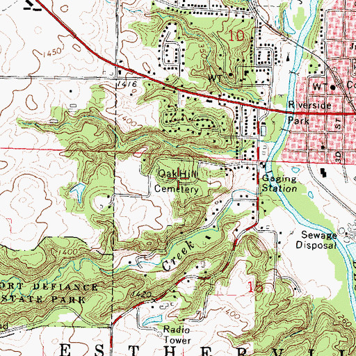Topographic Map of Oak Hill Cemetery, IA