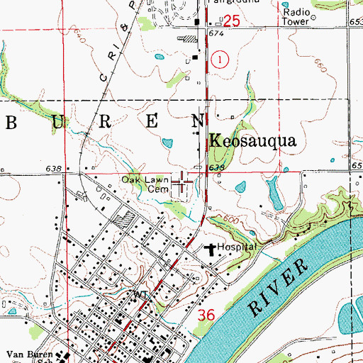 Topographic Map of Oak Lawn Cemetery, IA
