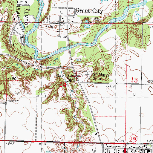 Topographic Map of Oak Lawn Cemetery, IA