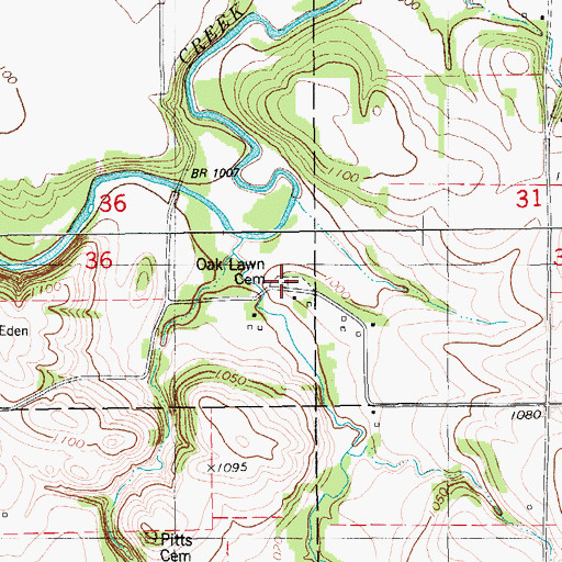 Topographic Map of Oak Lawn Cemetery, IA