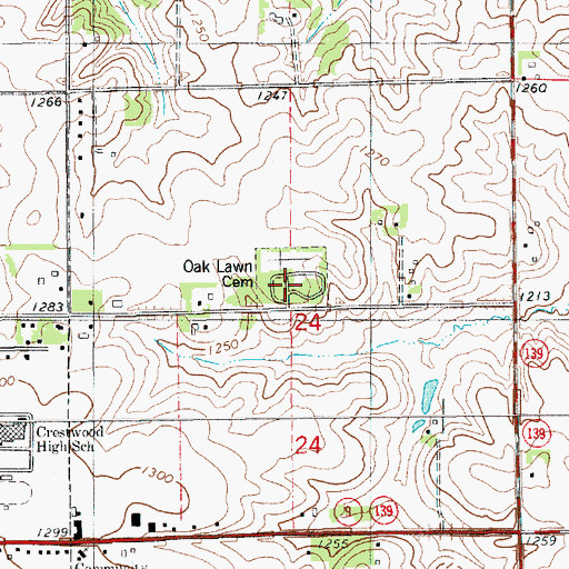 Topographic Map of Oak Lawn Cemetery, IA