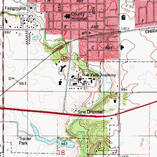 Topographic Map of Oak Park Academy, IA