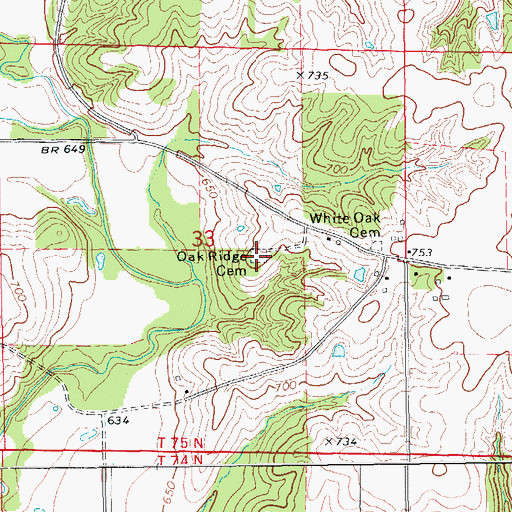 Topographic Map of Oak Ridge Cemetery, IA