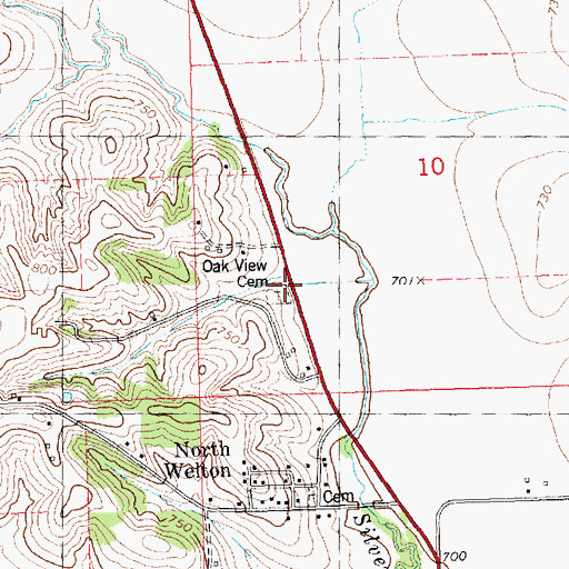 Topographic Map of Oak View Cemetery, IA