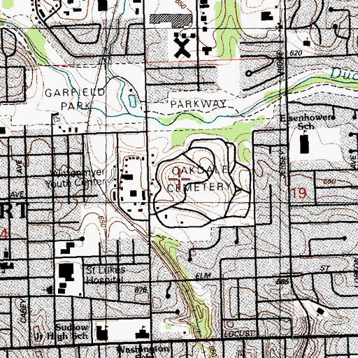 Topographic Map of Oakdale Cemetery, IA