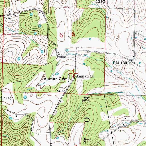 Topographic Map of Auman Church, AR