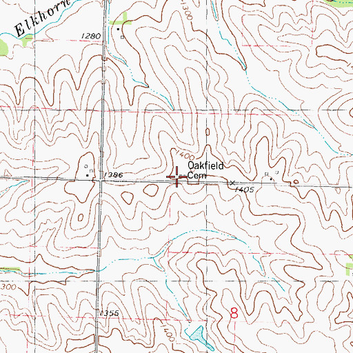 Topographic Map of Oakfield Cemetery, IA