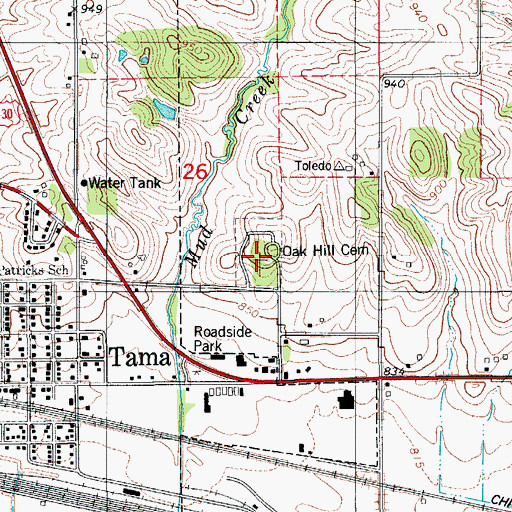 Topographic Map of Oakhill Cemetery, IA