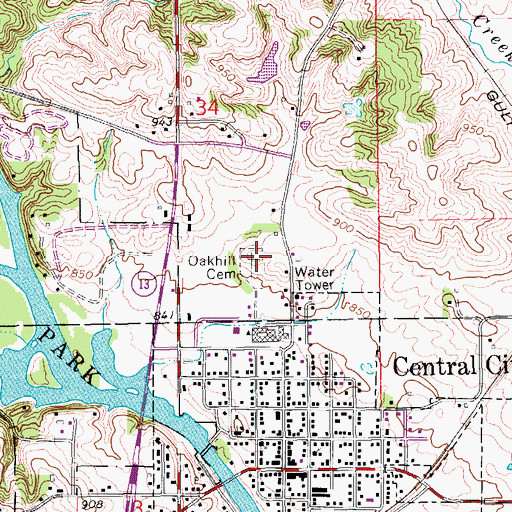 Topographic Map of Oakhill Cemetery, IA