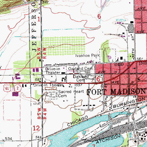 Topographic Map of Oakland Cemetery, IA