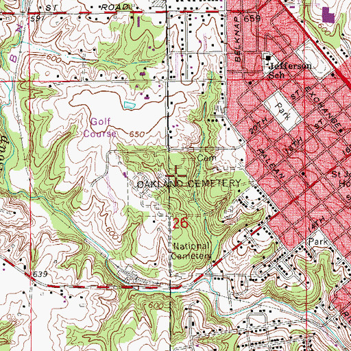 Topographic Map of Oakland Cemetery, IA