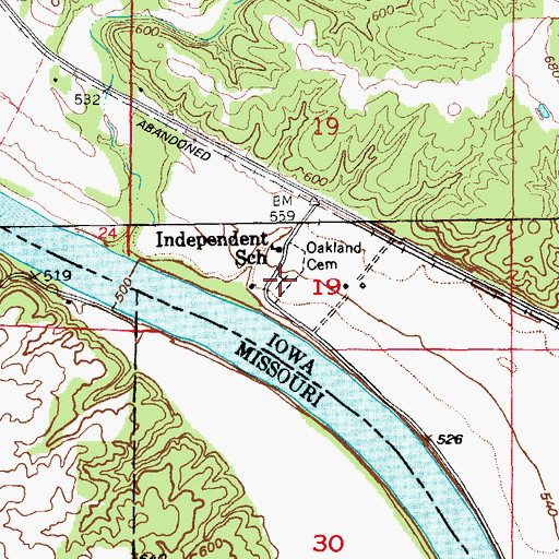 Topographic Map of Oakland Cemetery, IA