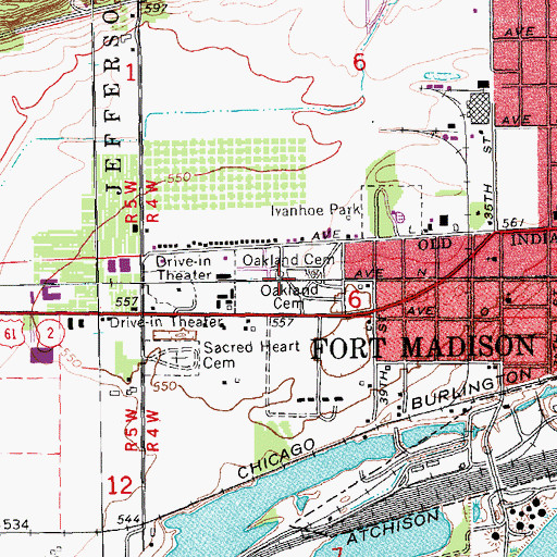 Topographic Map of Oakland Cemetery, IA