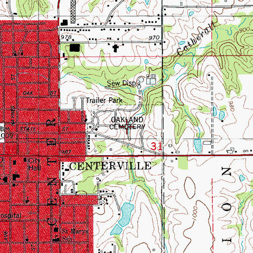 Topographic Map of Oakland Cemetery, IA