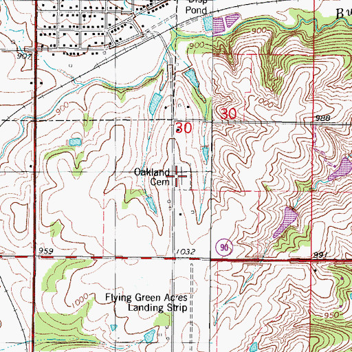Topographic Map of Oakland Cemetery, IA