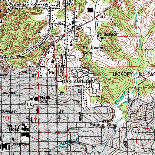 Topographic Map of Oakland Cemetery, IA
