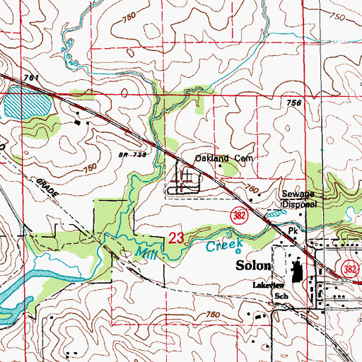 Topographic Map of Oakland Cemetery, IA