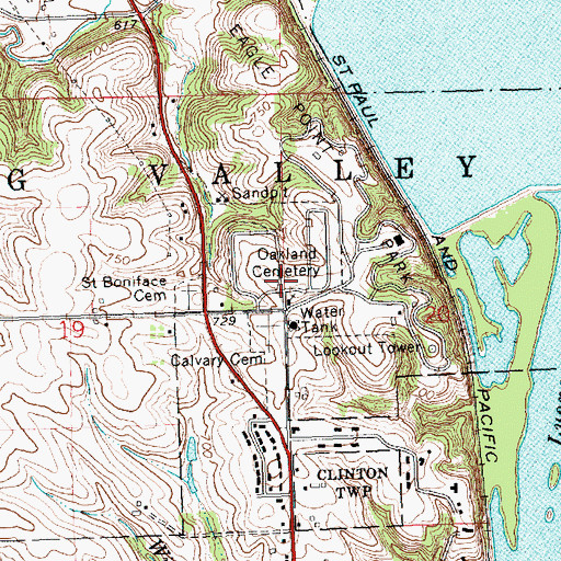 Topographic Map of Oakland Cemetery, IA