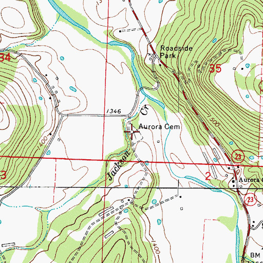 Topographic Map of Aurora Cemetery, AR