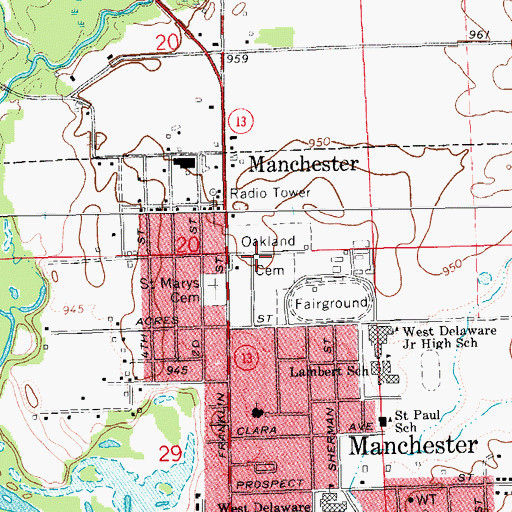 Topographic Map of Oakland Cemetery, IA