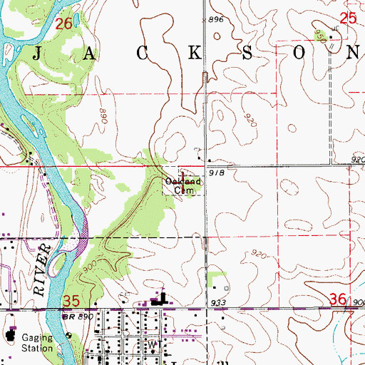 Topographic Map of Oakland Cemetery, IA