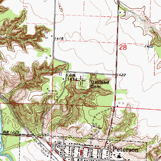 Topographic Map of Oakland Cemetery, IA