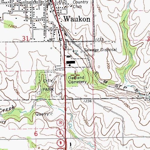 Topographic Map of Oakland Cemetery, IA