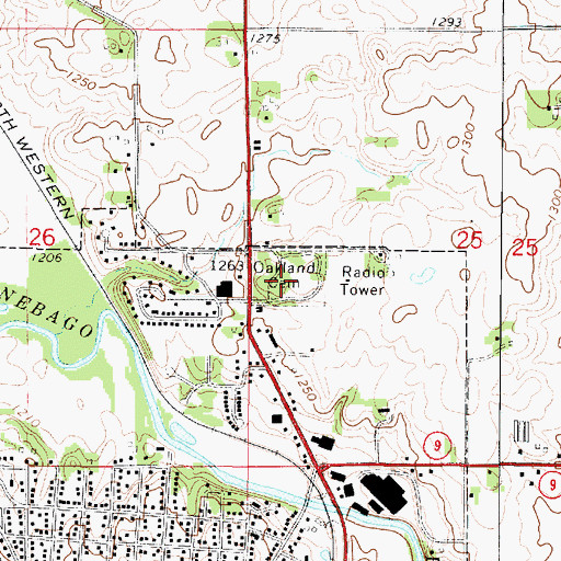 Topographic Map of Oakland Cemetery, IA