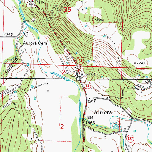 Topographic Map of Aurora Church, AR