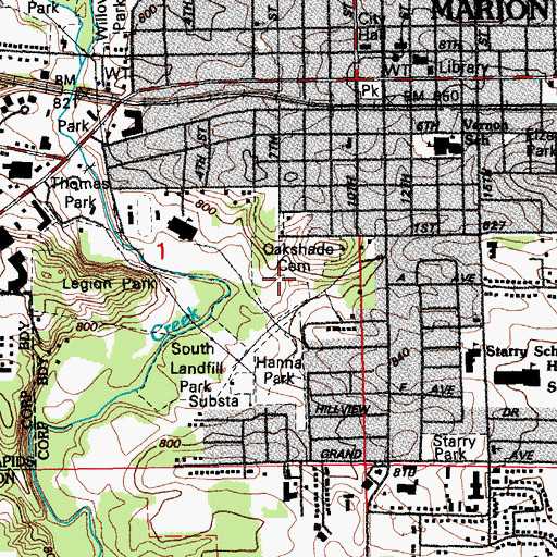 Topographic Map of Oakshade Cemetery, IA