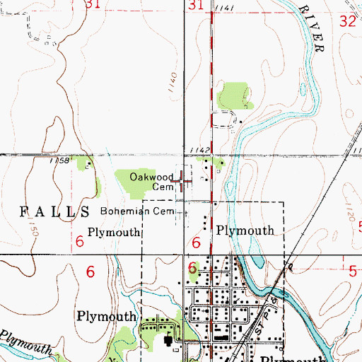 Topographic Map of Oakwood Cemetery, IA