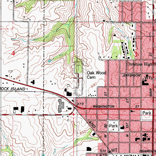 Topographic Map of Oak Wood Cemetery, IA