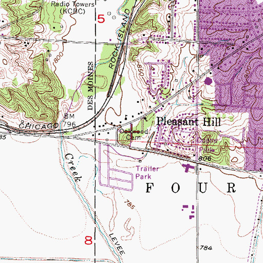 Topographic Map of Oakwood Cemetery, IA